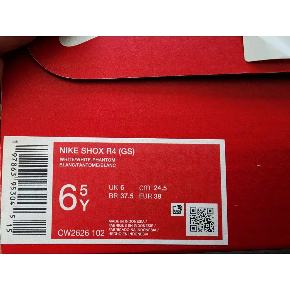 Nike Shox R4 (GS) Kids Sneakers White/Black CW2626-102 SIZE US 8 WOMEN/6.5Y